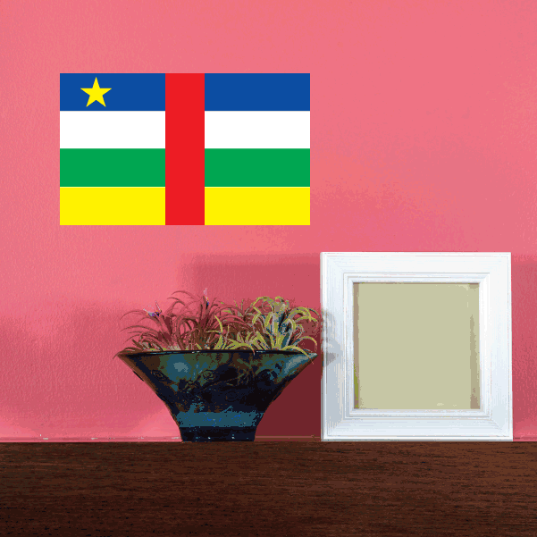 Car flag sticker: rectangular flag design with yellow star, red cross, blue top, green and yellow stripes