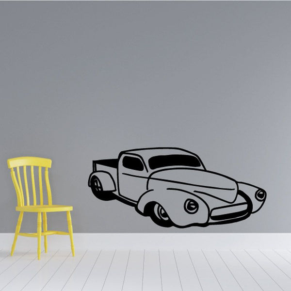 Car vinyl decal with cartoon gray car and black outline