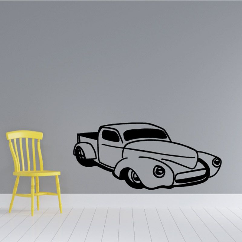 Car vinyl decal with cartoon gray car and black outline