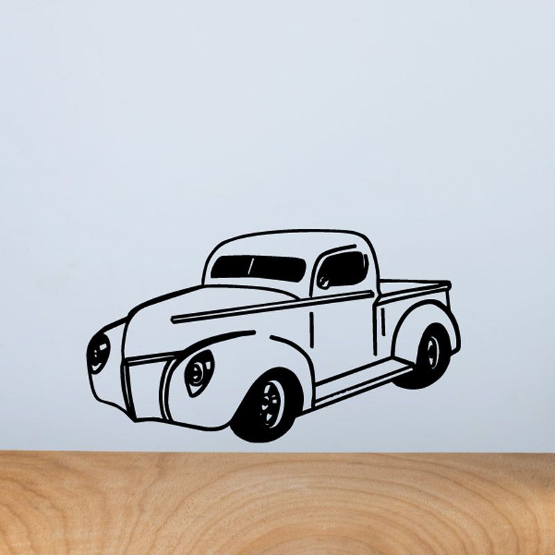 Vinyl car decal featuring a vintage car side view in black outline