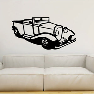 Vinyl car wall decal with black-and-white classic car graphic