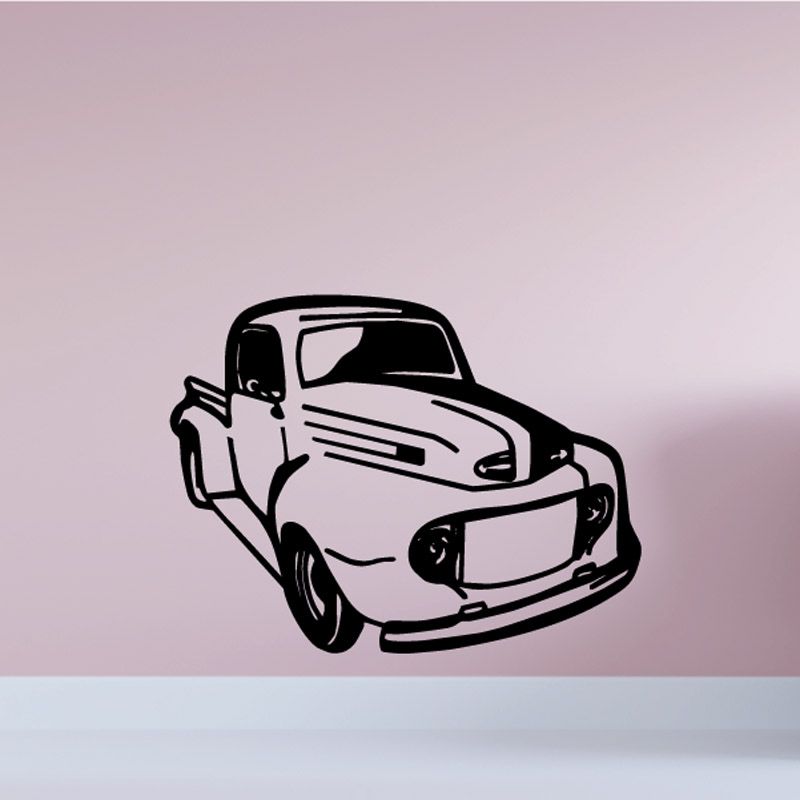 Classic car vinyl wall decal, black line art front view