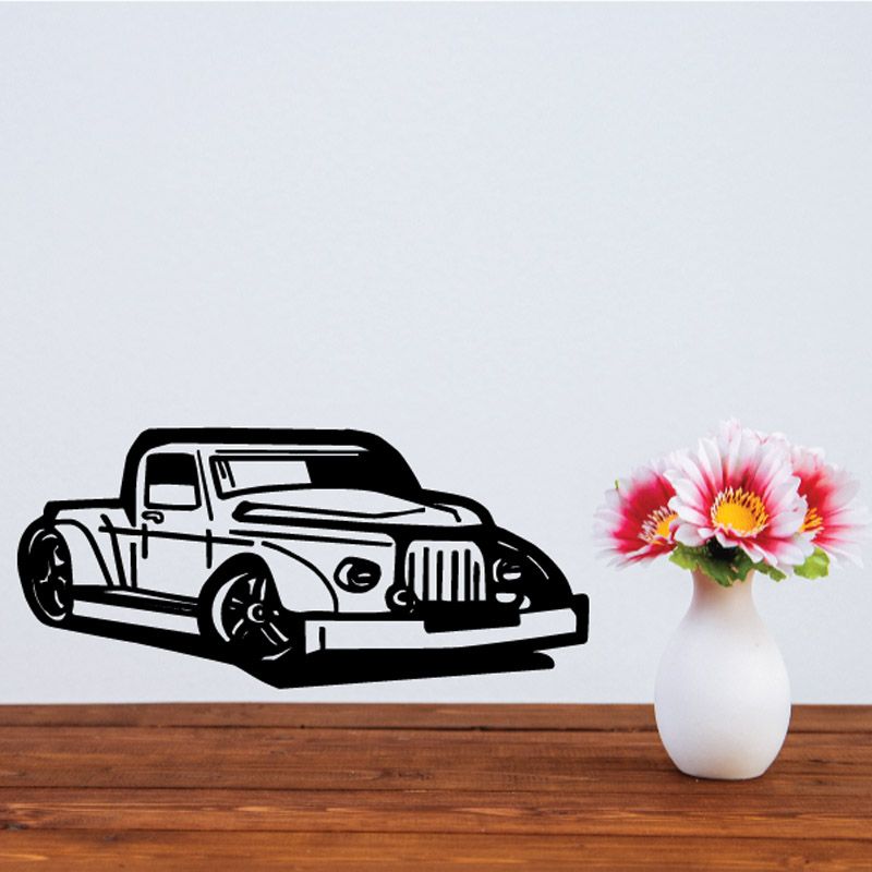Black car wall decal vinyl sticker, front-view sports car outline