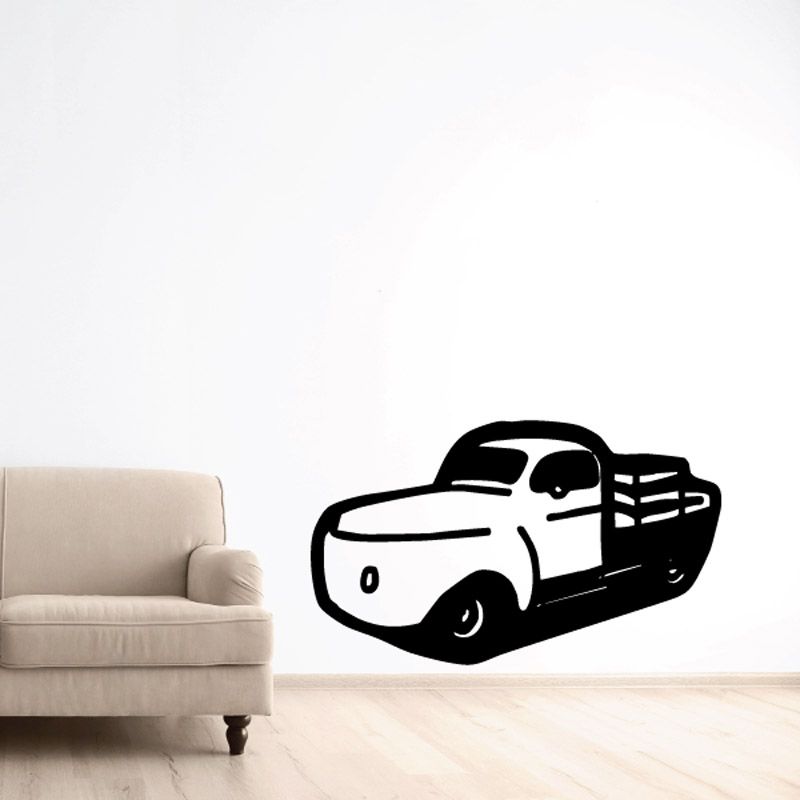 Pickup truck wall decal with black outline and white body