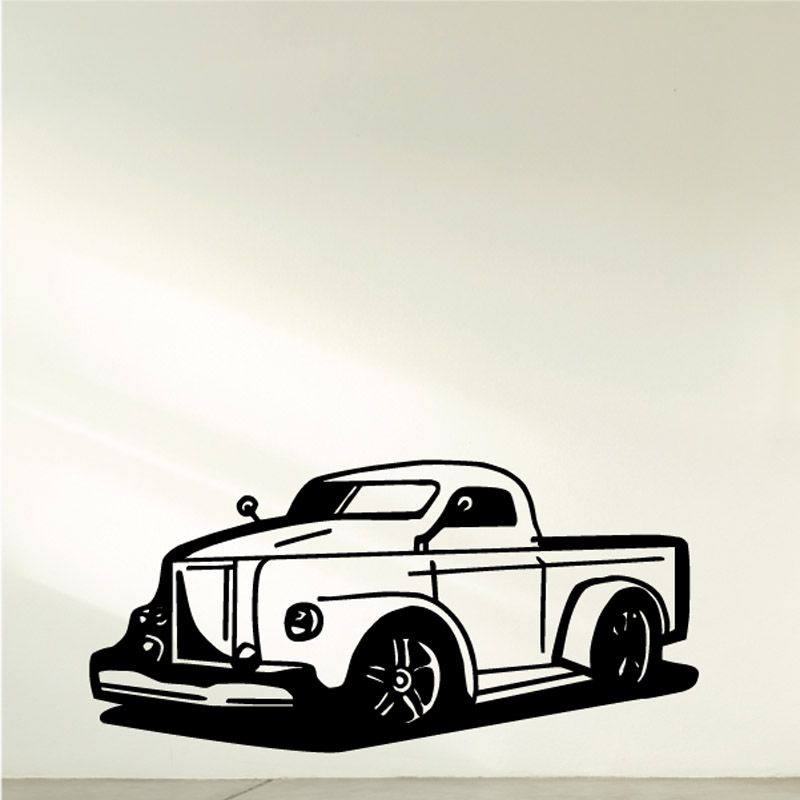Black pickup truck vinyl wall decal, side profile graphic