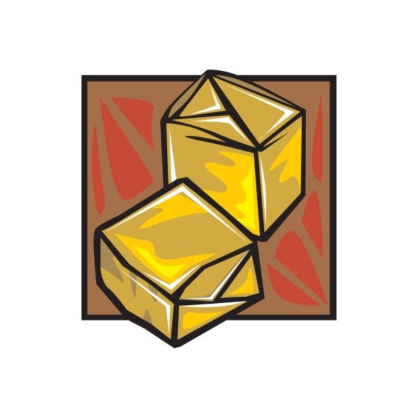 Caramel candies sticker with two gold geometric candy box icons