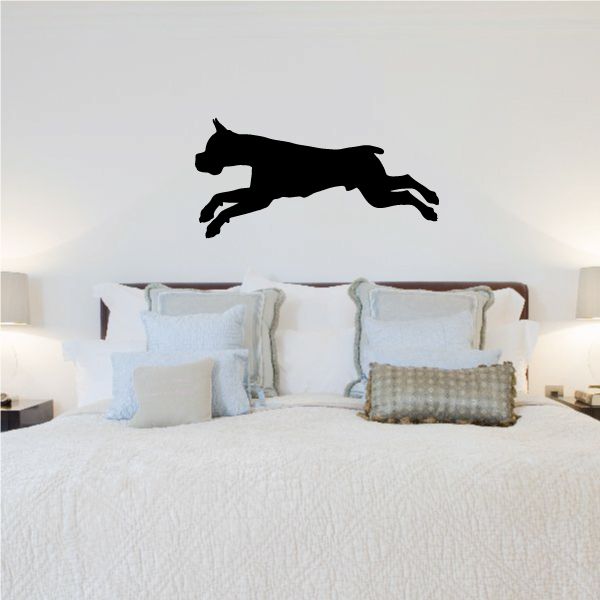 Running boxer dog decal, black silhouette