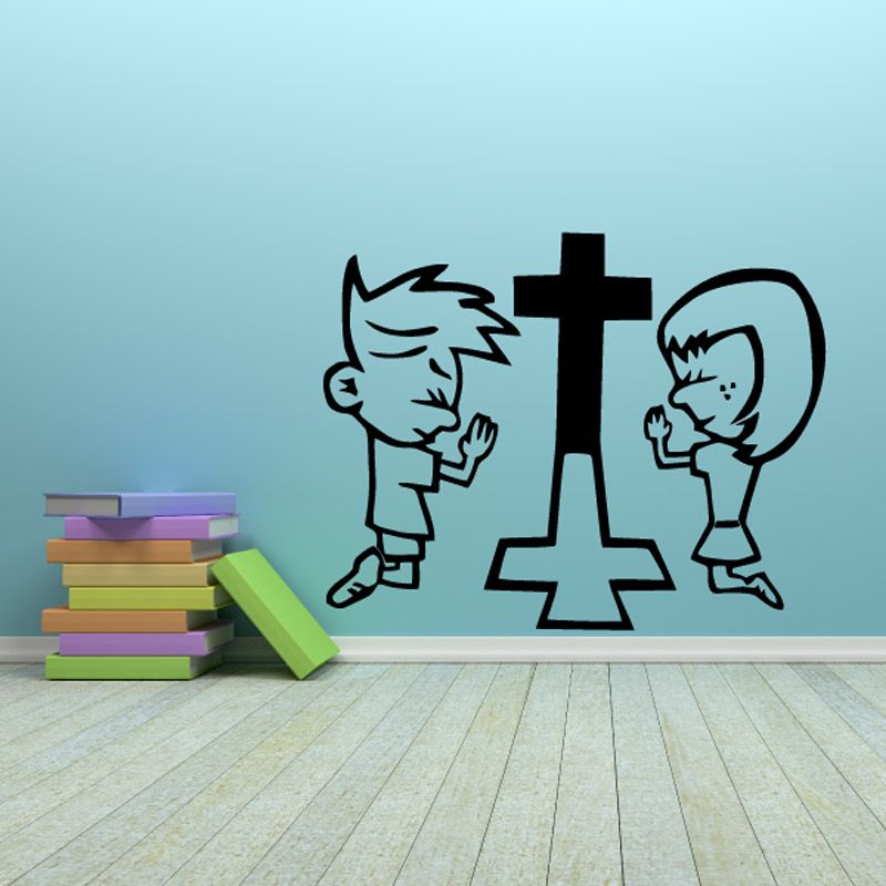 Image of Cartoon Boy and Girl Praying Decal