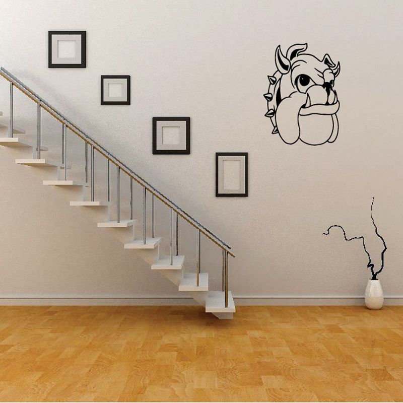 Cartoon bulldog face decal, black line art with light interior fill
