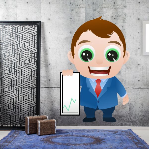 Image of Cartoon Businessman with Chart Wall Decal - Vinyl Sticker - Car Sticker - IDCOLOR001