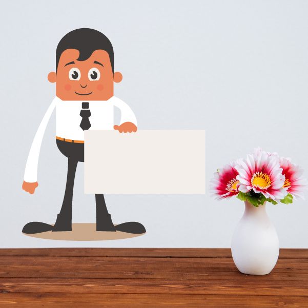 Image of Cartoon Businessman with Sign Wall Decal - Vinyl Sticker - Car Sticker - IDCOLOR023 - Customize Me
