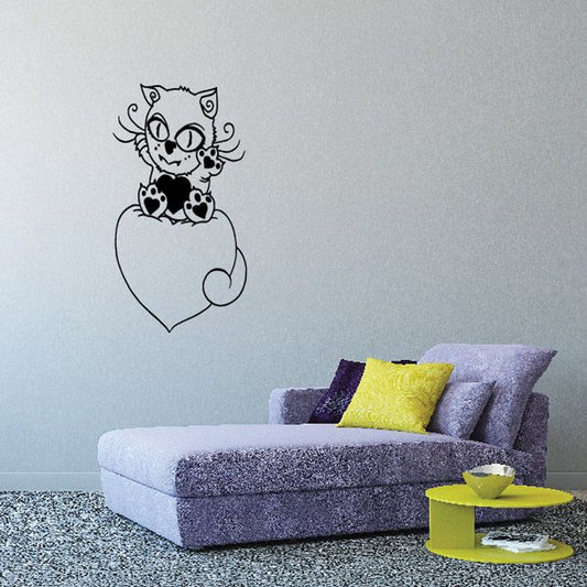 Image of Cartoon Cat Sitting on Cushion Decal