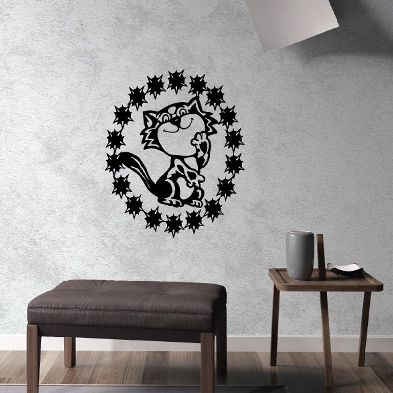 Image of Cartoon Cat Star Frame Decal