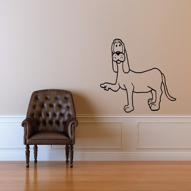 Cartoon dog pointing wall decal with black line art