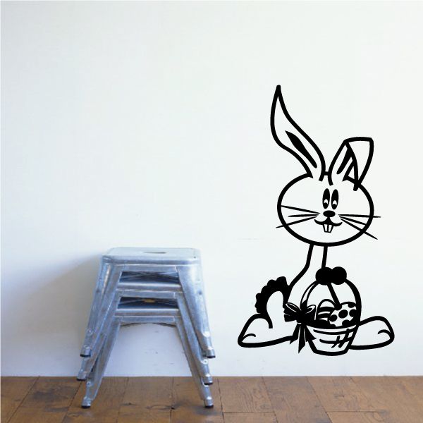 Image of Cartoon Easter Bunny with Basket Decal