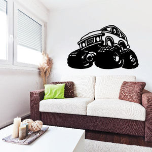 Black cartoon vehicle wall decal with front view truck illustration