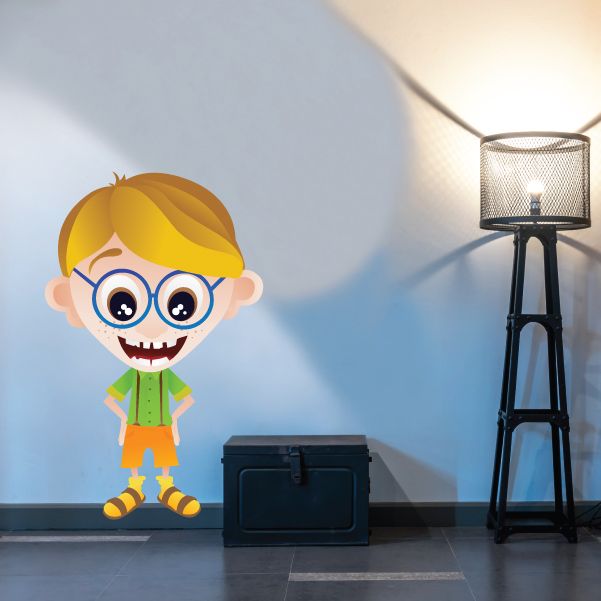 Image of Cheerful Nerd Cartoon Sticker