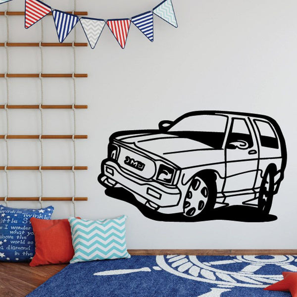 Cartoon GMC truck wall decal, black and white vinyl sticker