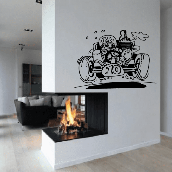 Cartoon go kart racer decal, black line art with rider and number 10