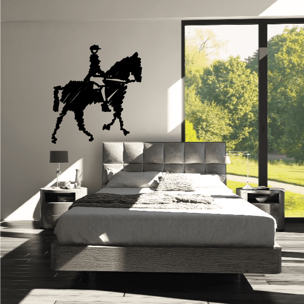 Black cartoon horse trainer decal: mounted rider silhouette holding reins.