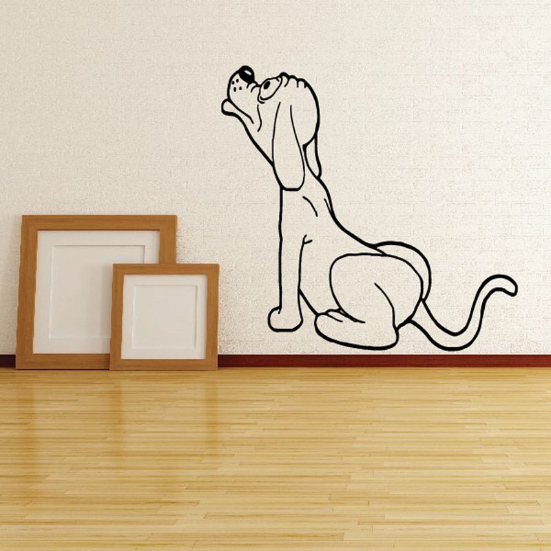 Cartoon dog decal with open mouth and raised paw outline