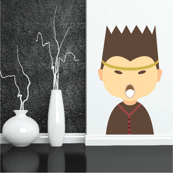 Cartoon man wall decal sticker with brown hair and mask-like eyes, red outfit