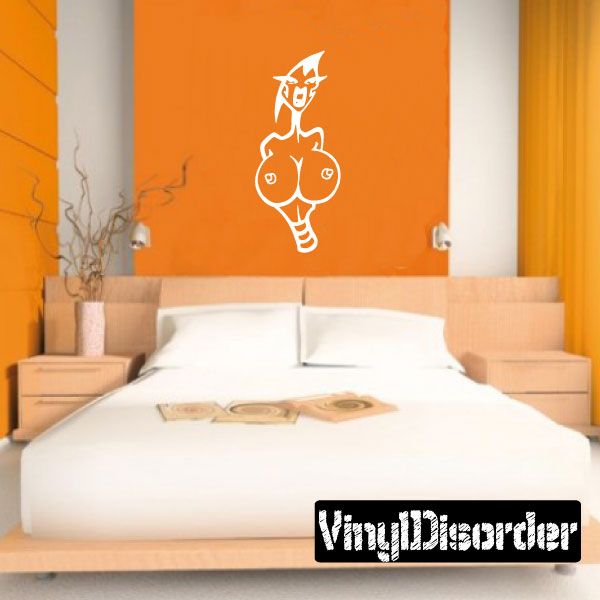 Cartoon monster baby torso wall decal: white figure on orange backing.