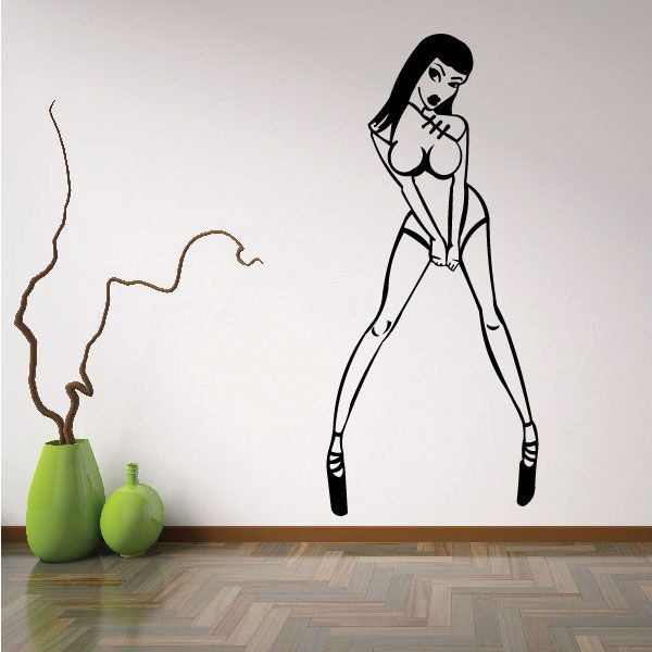 Cartoon nurse wall decal with stethoscope, black outline figure in nurse uniform