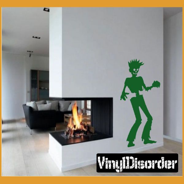 Punk zombie wall decal, green cartoon character with spiky hair