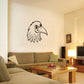 Cartoon smirking eagle head wall decal in black and white line art