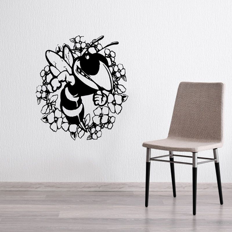 Image of Cartoon Strong Hornet Floral Frame Decal