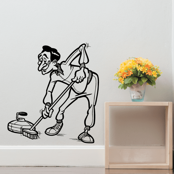 Image of Cartoon Sweeping Curling Player Decal