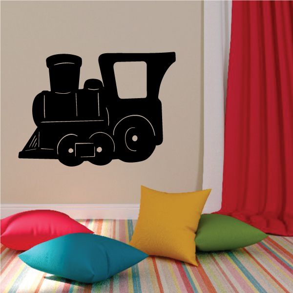 Cartoon train engine wall decal with black silhouette
