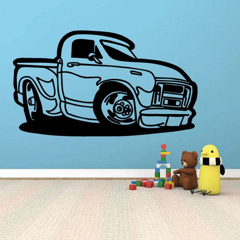 Cartoon truck wall decal with bold black outline, vinyl car sticker design