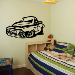 Cartoon truck wall decal, black outline vinyl sticker on a wall