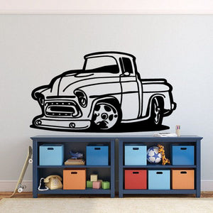 Cartoon truck wall decal vinyl showing a black-and-white pickup
