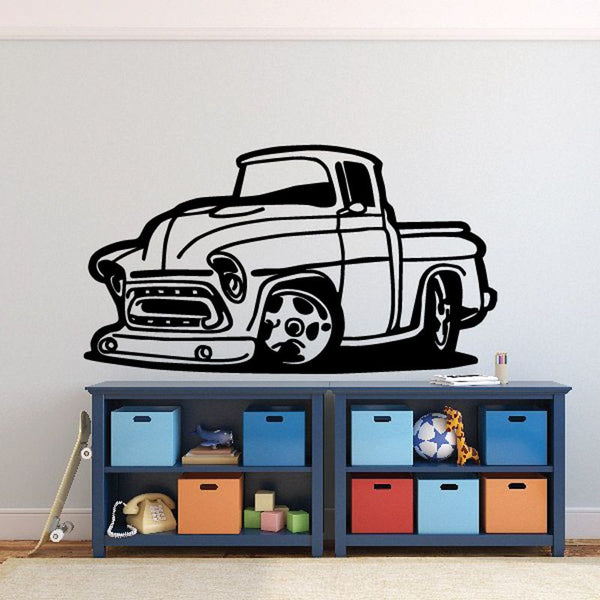 Cartoon truck wall decal vinyl showing a black-and-white pickup