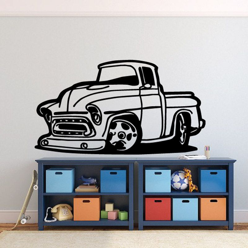 Cartoon truck wall decal vinyl showing a black-and-white pickup