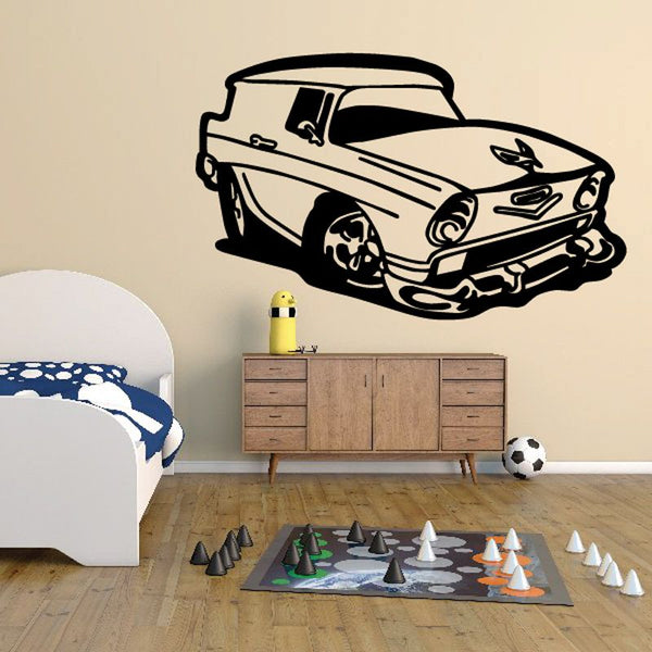 Cartoon truck wall decal vinyl sticker with black-and-cream truck design