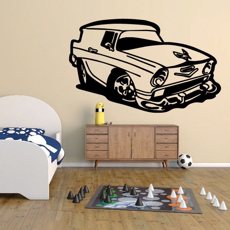 Cartoon truck wall decal vinyl sticker with black-and-cream truck design