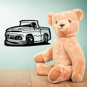Cartoon truck wall decal: black line art pickup truck on light wall