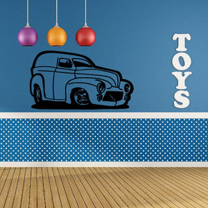 Cartoon toy truck vinyl wall decal with TOYS text