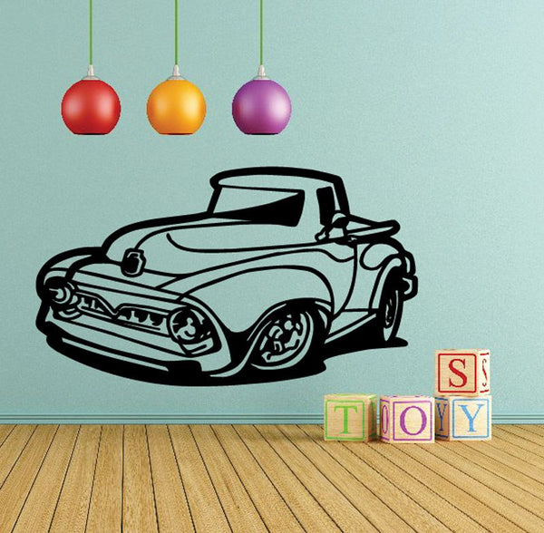 Cartoon truck wall decal, black outline pickup on light background