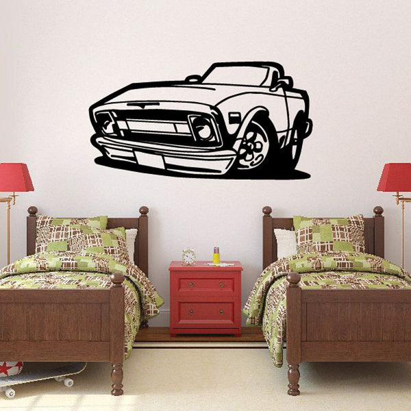 Cartoon truck wall decal, black-and-white vinyl car sticker with bold outline