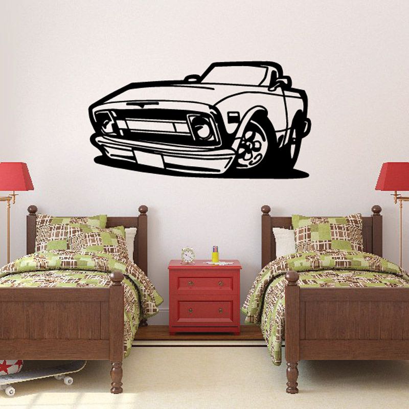 Cartoon truck wall decal, black-and-white vinyl car sticker with bold outline