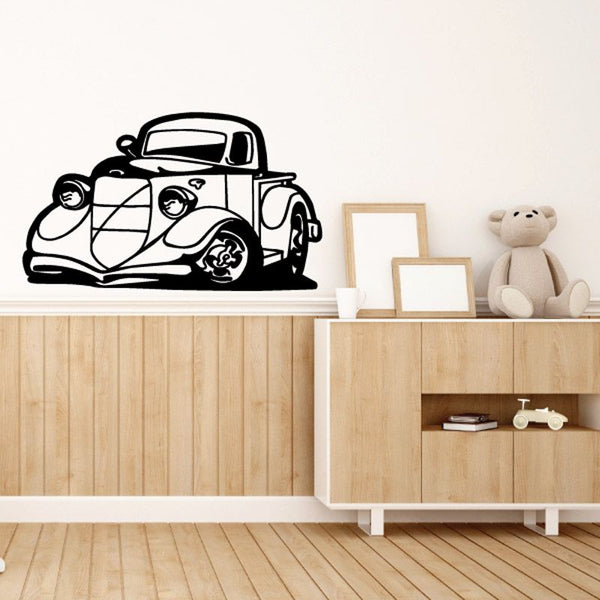 Cartoon truck wall decal: black vinyl sticker of a vintage truck illustration.