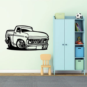 Cartoon truck wall decal, black line art