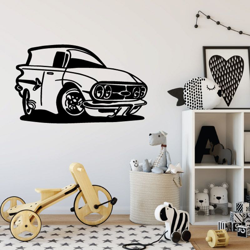 Cartoon truck wall decal with companion animal and heart-shaped accent
