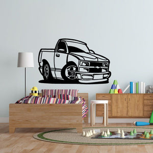 Cartoon pickup truck wall decal vinyl sticker with black outline design