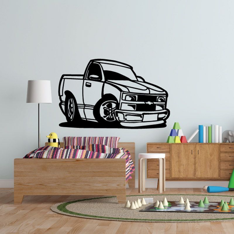 Cartoon pickup truck wall decal vinyl sticker with black outline design
